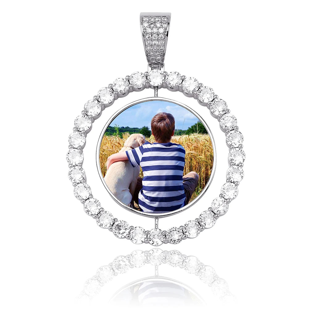 GUCY Custom Made Photo Rotating Double-Sided Medallions Pendant Necklace 4mm Tennis Chain Zircon Men's Hip Hop Jewelry