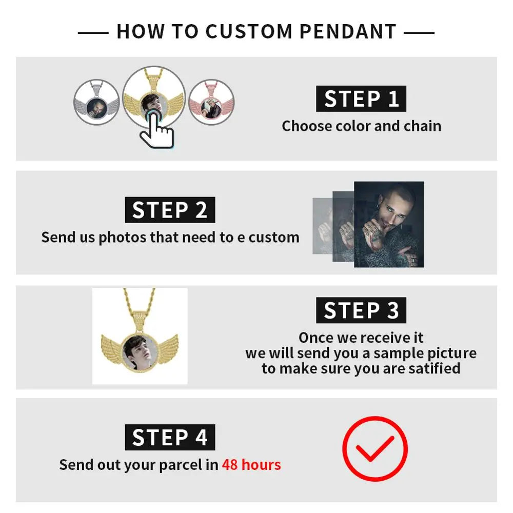 GUCY Custom Made Photo Rotating Double-Sided Medallions Pendant Necklace 4mm Tennis Chain Zircon Men's Hip Hop Jewelry