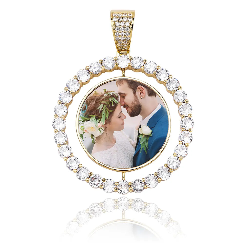 GUCY Custom Made Photo Rotating Double-Sided Medallions Pendant Necklace 4mm Tennis Chain Zircon Men's Hip Hop Jewelry